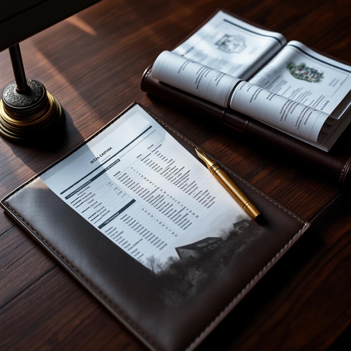 Investment portfolio document with fountain pen